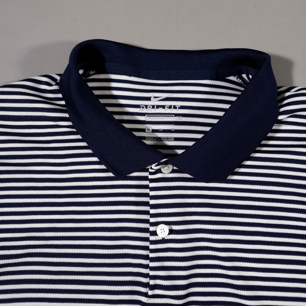 Nike Polo Shirt Mens XL Navy Blue Striped Dri-FIT Golf Short Sleeve BV0367-419